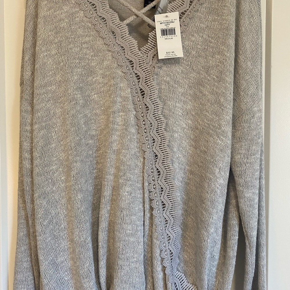 Gray Lace Trim Sweater